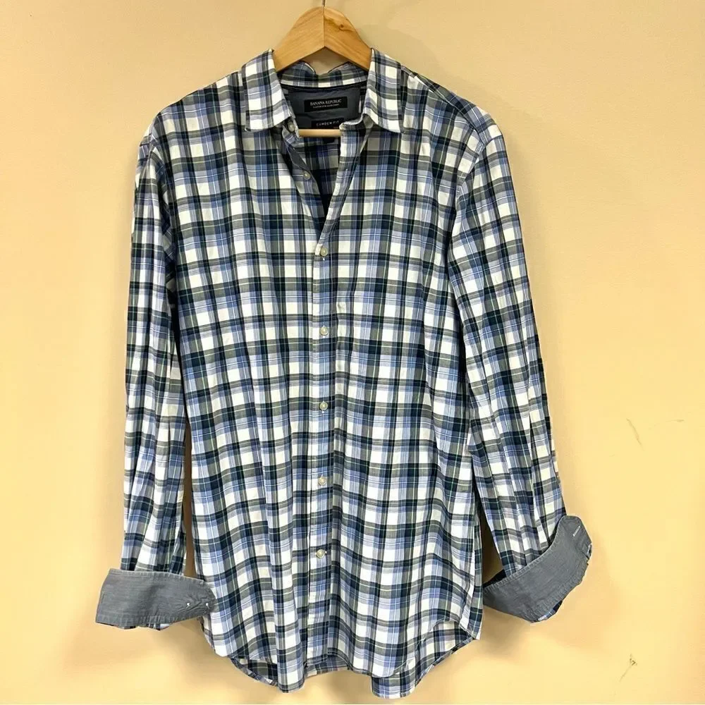 Banana Republic blue plaid button down size L